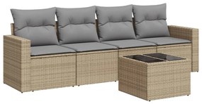 Set divano da giardino 5 pz con cuscini beige in polyrattan