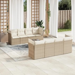 Set divano da giardino 9 pz con cuscini beige in polyrattan