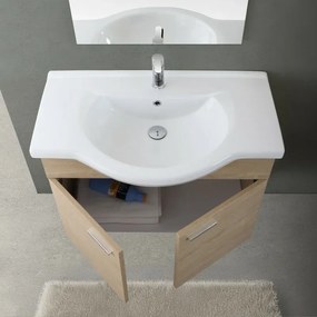 Mobile bagno sospeso 80 cm Rovere Dolomite completo di lavabo e specchio Desya