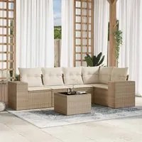 Set Divano da Giardino 6 pz con Cuscini Beige in Polyrattan 3222537