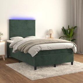 Letto A Molle Con Materasso E Led Verde Scuro 120x200cm Velluto /