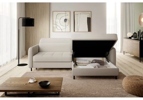 Divano angolare beige allungabile/con contenitore (con penisola a destra/con chaise lounge) e rivestimento in bouclé Gomsi – ELTAP