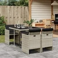 Set Pranzo da Giardino 5pz con Cuscini Grigio Chiaro Polyrattan 3277666