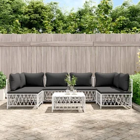 Set salotto da giardino 7 pz con cuscini in acciaio bianco
