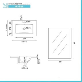 Mobile bagno sospeso 80cm azzurro polvere con cassetti lavabo e specchio Elva