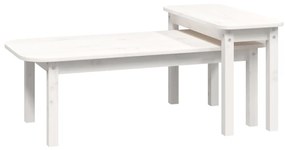 Set tavolini da salotto 2 pz bianco in legno massello di pino