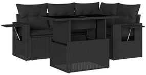 Set divani da giardino 5 pz con cuscini in polyrattan nero