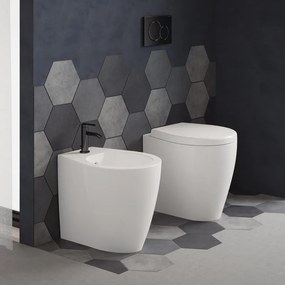 Coppia sanitari scarico a pavimento e a parete Xes bianco lucido WC: P 51 x L 38 x H 35 cm, bidet: P 51 x L 38 x H 30 cm