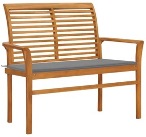 Panca da Giardino con Cuscino Grigio 112 cm in Legno di Teak