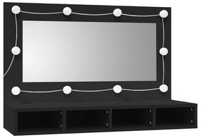Mobile a specchio con led nero 90x31,5x62 cm