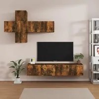 Set di Mobili Porta TV 7 pz Rovere Fumo in Legno Multistrato cod mxl 12140