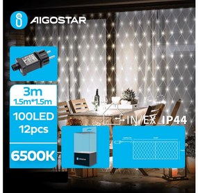 Aigostar - Catena luminosa natalizia LED per esterni, 100 LED / 8 funzioni, 4,5 x 1,5 m, IP44, bianco freddo