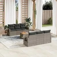 Set Divani da Giardino 7 pz con Cuscini Grigio in Polyrattan 3256788