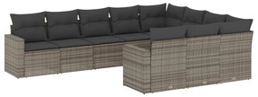 Set divano da giardino 10 pz con cuscini grigio in polyrattan