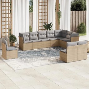 Set divano da giardino 10 pz con cuscini beige in polyrattan