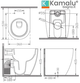 Kamalu - vaso filo muro senza brida nelu-t