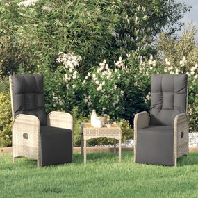 Sedie reclinabili da giardino 2 pz con tavolo grigio polyrattan