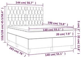 Letto a Molle Materasso e LED MarroneScuro 140x190cm in Tessuto