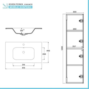 Mobile bagno sospeso 60 cm noce gold con pensile H 120 cm Dafne