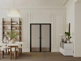 Blocco porta reversibile a due battenti in alluminio e vetro temperato fumé 2 x H204 x L93 cm Nero - LOXTON
