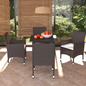 Set da pranzo per giardino 5 pz con cuscini polyrattan marrone