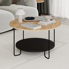 Tavolino rotondo con piano in rovere nero e naturale ø 80 cm Tonka - Marckeric