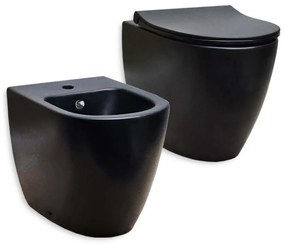 Sanitari Vitra Sento nero opaco filo muro con wc e bidet con sistema scarico rimless