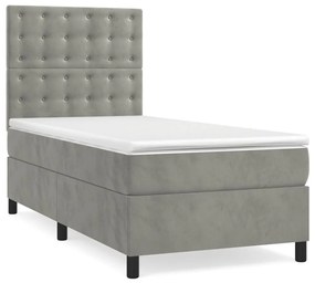Letto a molle materasso e led grigio chiaro 90x190 cm velluto