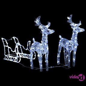 vidaXL Decorazione Natalizia Renne e Slitta 160 LED 130 cm in Acrilico