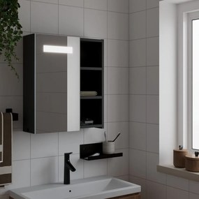 Armadietto bagno con specchio e led nero 45x13x52 cm