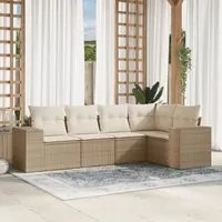 Set Divano da Giardino 5 pz con Cuscini Beige in Polyrattan 3222527