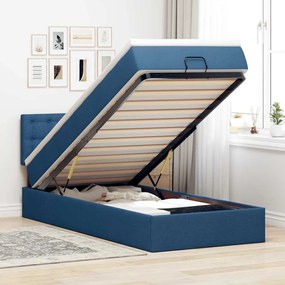Struttura Letto Pouf Con Materasso Blu 90x190 Cm İn Tessuto /