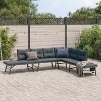 Set Panche Giardino Cuscini 4pz Nere Acciaio Verniciato Polvere 3283721