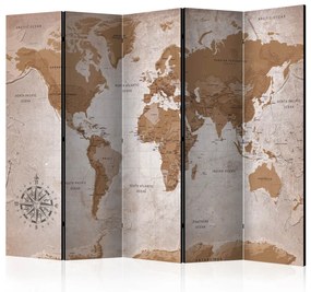 Paravento design Viaggi orientali - mappa orientale del mondo con continenti marroni