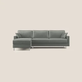 Andromeda divano letto angolare in velluto morbido impermeabile T01 grigio chiaro 270 cm sinistro (mat. 140x197)