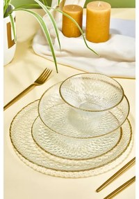 Set da tavola 24 pezzi in vetro trasparente con finiture dorate