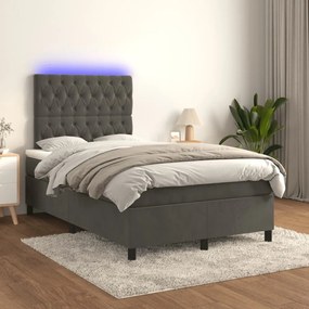 Letto a Molle Materasso e LED Grigio Scuro 120x190cm in Velluto