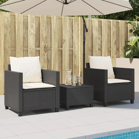 Set da bistrò 3 pz con cuscini nero in polyrattan