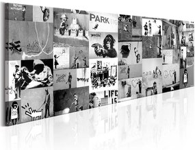 Quadro Banksy  Graffiti Collage II  Colore bianco e nero, Dimensioni e Misure 120x40