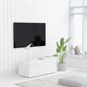 Mobile Porta TV Bianco Lucido 80x34x30 cm in Legno Multistrato