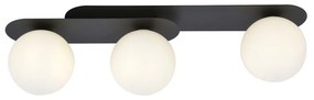 Plafoniera Minimal 3 Luci Teia In Acciaio Nero E Sfere Vetro Opale
