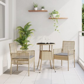 Set da pranzo da giardino set di 3 beige vimini, vetro durevole