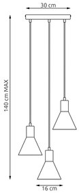 Lampada a sospensione in acciaio ROSA 3 nero/bianco e oro 3xE14