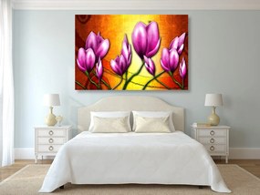 Quadro su tela – Fiori rosa in stile etnico