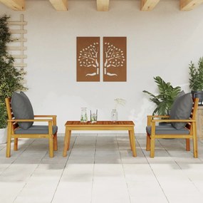 Set Mobili Da Giardino 3pz Con Cuscini Legno Massello Di Acacia /