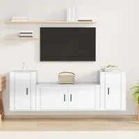 Set Mobili Porta TV 3 pz Bianco Lucido in Legno Multistrato 3188512