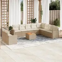 Set Divani da Giardino 11 pz con Cuscini Beige in Polyrattan 3224196