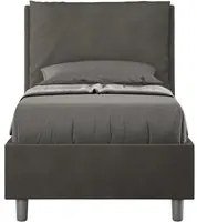 Letto imbottito Singolo 80x210 cm Antea - Con rete,Microfibra,Grigio