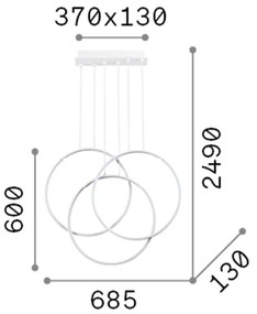 Sospensione Moderna Frame Alluminio Nero Led 82W 3000K Luce Calda