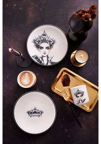 Set da tavola 4 pezzi, nero/bianco, in porcellana